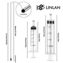 LINLAN 15.7-in Stainless Steel Aquarium Plant Fertilizer Injector Kit - Includes a Stainless Steel Long Needle and Two Syringes (5 ml + 20 ml) for use with Aquatic Plants.