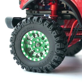 OGRC 1.0 Plus (1.2 Inches) Beadlock Wheels 7mm Negative Offset Wheel Rims Super Soft Sticky Tires for TRX4M SCX24 FCX24 AX24 1/24 1/18 RC Crawler Car - 62 * 24mm (Green)