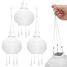 OVITEC Solar Lanterns, Boho Style, Set of 3, White, Party Decoration, Vintage Style, Outdoor Lanterns, Weatherproof, Fairy Lights for Garden or Balcony Decoration, Diameter Approx. 20 cm, Weatherproof