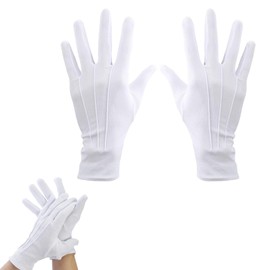 1 Pair Men Nylon Uniform Glove Costume Gloves,White Stitched Cotton Gloves,Stitched White Gloves,White Gloves Fancy Dress for Wedding Server Parade Formal Guard Police Formal Tuxedo Jewelry Inspection