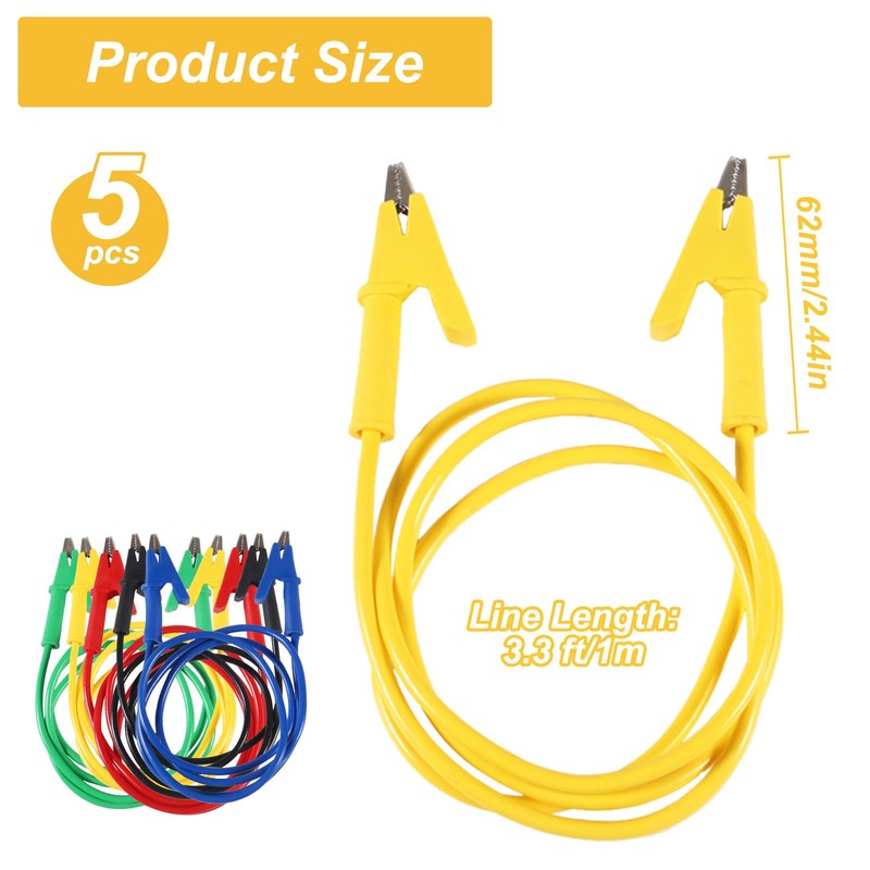 MELIFE 5PCS Alligator Clips Test Leads, 15A Test Leads Wire