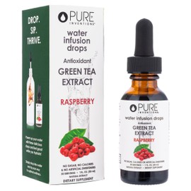 Pure Inventions - Water Infusion Drops - Daily Immunity Support, Rich in Antioxidants, Electrolytes - No Sugar, Calories, or Artificial Sweeteners - Green Tea Raspberry, 30 serv.