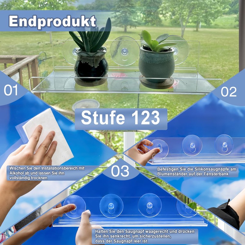 2-Pack 12 Inch Window Plant Shelves - Acrylic Suction Cup