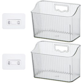 Ganydet 2 Pack of Plastic Cabinet Door Organizer, Wall Mounted Shower Caddy Bathroom shelves Hanging Adhesive Clear Storage Organizer Bins for Sink Refrigerator Cabinet Kitchen 5.9''×3.1''×4.5''