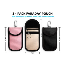 3 Pack Faraday Pouch for Car Keys 2025 Upgraded｜Keyless Entry Signal Blocker｜Anti-Theft RFID Blocking Key Fob Protector for Car Security｜Black Gold & Pink