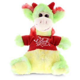 DolliBu I Love You Valentine Plush Green Dragon - Cute Stuffed Animal with Red Shirt and Name Personalization Gift for Valentines Day, Birthday, Anniversary, Romantic Date - 8 Inches