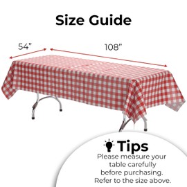 Exquisite Picnic Table Cover - 48 Pack Premium Rectangle Plastic Tablecloth - Red & White Checkered BBQ Plastic Table Cover - Gingham Checkerboard Disposable Plastic Tablecloth 54" x 108" Rectangle