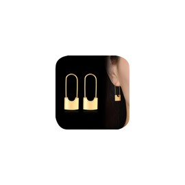 Lock Safety Pin Earrings for Women 14k Gold Plated Huggie Hoop Earrings Dangle Drop Small Thin Lightweight Earrings 925 Sterling Silver Simple Delicate Everyday Cuff Earrings (Gold)