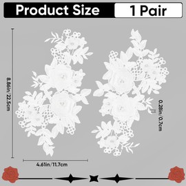 GORGECRAFT 2Pcs 3D Flower Lace Appliques White Pearl Beaded Embroidered Sew on/Iron on Patch Floral Motif Cloth Collar Trim Patches for Wedding Gown Bridal Dress Decor Clothing Pants Sewing DIY Crafts