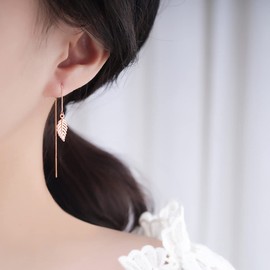 SLUYNZ Solid 925 Sterling Silver Leaf Dangle Earrings Chain for Women Leaf Drop Earrings Threader Tassel