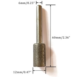 12mm Diamond Grinding Bits, Cylinder Head, 1/4 Shank, 120 Grit, Diamond Coated Burr Mounted Point, 10Pcs