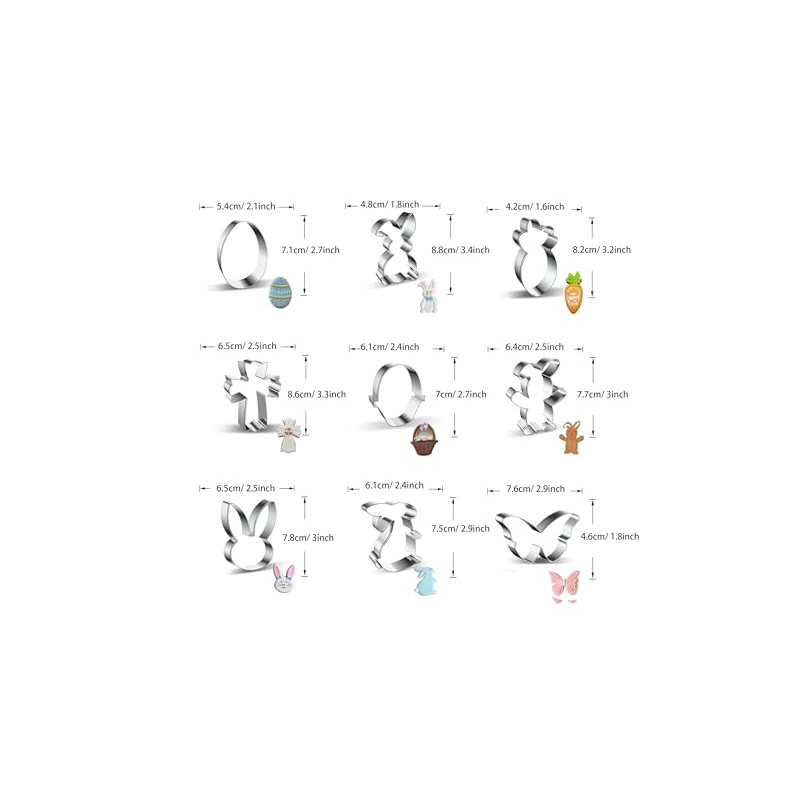 WDYJMALL Easter Cookie Cutters 9-Pc Set - Egg Bunny Carrot