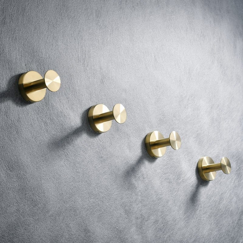 Beelee Brushed Gold Wall Hooks, 4-Pack Bathroom Towel Hooks, Robe