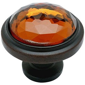 Cosmas 5 Pack 5317ORB-A Oil Rubbed Bronze Cabinet Hardware Round Knob with Amber Glass - 1-1/4" Diameter