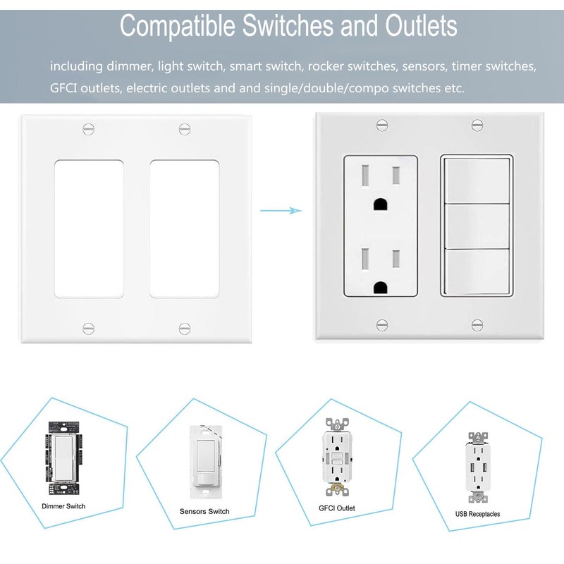 2-Gang Switch Outlet Wall Plate Cover Double Decora Electrical Faceplate