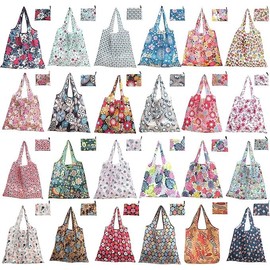 24 Pack Reusable Grocery Bags, Polyester Shopping Bags for Groceries, Multi Styles Foldable Tote Bags Bulk, Machine Washable Storage Pouch Gift Bag Great for Daily Use, Travel, Sport, Promotion