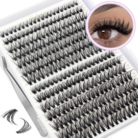 280pcs Cluster Lashes C Curl,Individual Lashes With a Tweezer,Wispy Fluffy False Eyelashes DIY Natural Eyelash Extension Kit,Individual Russian Cluster Lashes Kit at Home Reusable(30P+40P, 9-16mm)