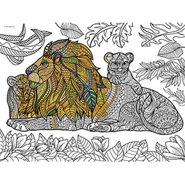 Get Custom Art Giant coloring Poster for Kids, Teens, and Adults Mandala Style (Lion & Cubs, 36x48)