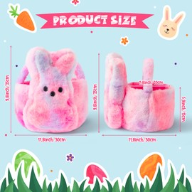ARefugen Easter Fluffy Bunny Basket - Soft Plush Basket Hunting Egg Candy Reusable Tote Bags for Easter Spring Party Decorations Supplies Baby Shower - 11.8 x 9.8 inch (Pink Blue)