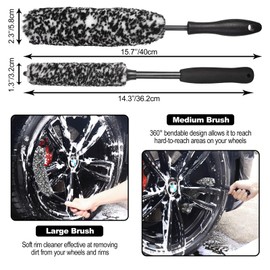 NIKCOSMK 3PCS Wheel Brush Kit for Cleaning Wheel and Tire, Wheel and Rim Brush, Car Detailing Brushes, Bendable & Durable Car Wheel Rim Cleaner Brush Set,Car Detailing Cleaning Brush Supplies Kit