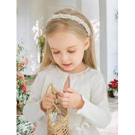 tagyum Toddler Girls White Cardigan 3t Sweater Bolero Shrug Kids Knit Long Sleeve Crop Tops Button Closure Jacket