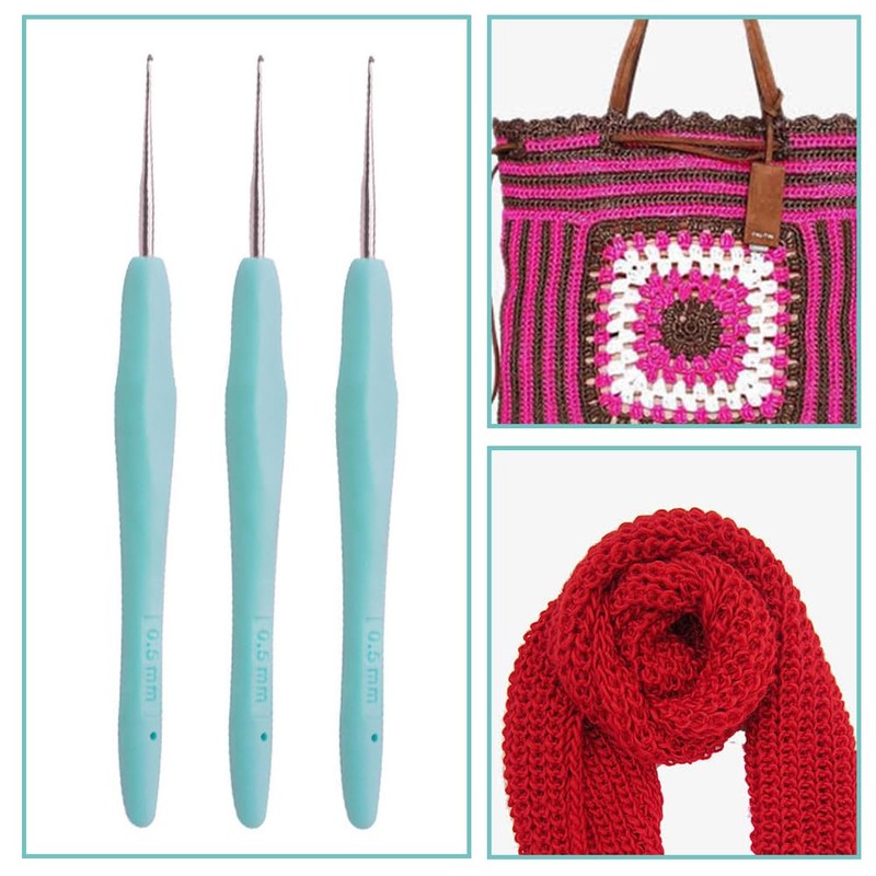 Crochet Hook 0.5mm 3 Pcs,Small Crochet Hook 0.5mm Dreadlocks, Ergonomic