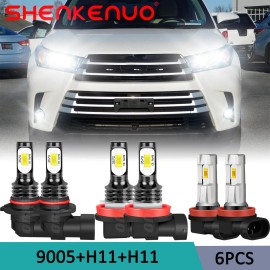 SHENKENUO For Toyota Highlander 2014-2016 LED Headlight Fog Lights Bulbs Kit 6000K 2-Sides