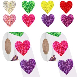 1000Pcs Heart Stickers,Glitter Stickers,1 inch Cute Love Labels for Valentine’s Day, Wedding, Invitation, Mother’s Day,Envelopes, Crafting, Scrapbooking, Gift, Award Charts,500 Labels Per Roll（2 roll