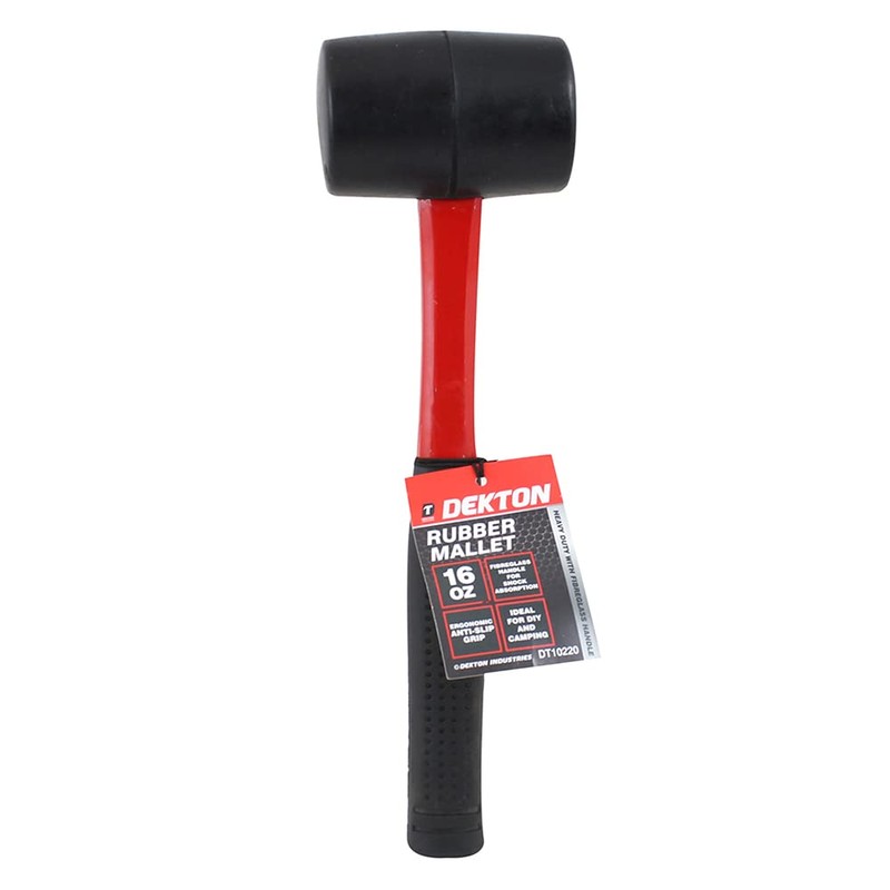 DEKTON DT10220 16Oz Fibreglass Rubber Mallet, Black/Red