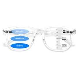 FONHCOO Progressive Multifocal Reading Glasses for Women Men, Anti Blue Light Computer Readers with Spring Hinges (Clear 1.0)