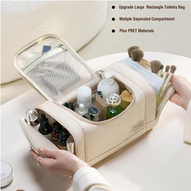 L&FY Large Toiletry Bag For Men,Women with Sides Pocket, Dopp Kit, Makeup Bag For Shaving, Cosmetic,Travel Essentials (Khaki-Travel Bag)