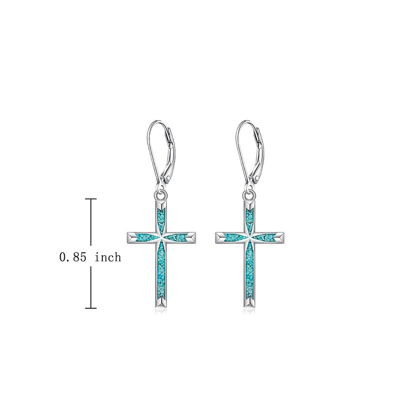 Cross Earrings for Women Sterling Silver Cross Earrings Dangle Turquoise