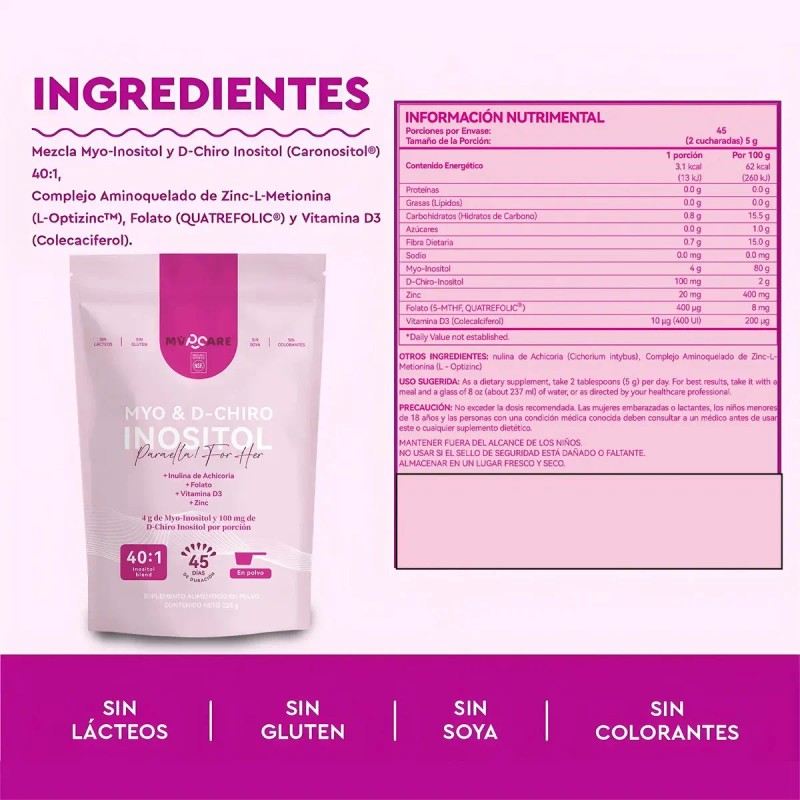 Myo Chiro Inositol Polvo 225g Mvpcare Sabor