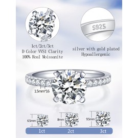 IMOLOVE Moissanite Engagement Ring for Women, Moissanite Wedding band for Women, 2CTMoissanite Promise Rings-70B