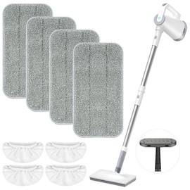 LOVECO Microfiber Steam Mop Pads Compatible with FEPPO, FODFINU & Seyola Steam Mop Cleaner - Washable and Reusable Steam Cleaner Pads for Floor Cleaning (4 Mop Pads + 4 Ironing Rags)