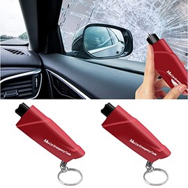 YONGMING Emergency Seatbelt Cutter, 3 in 1 Window Breaker Glass Breaker, Car Escape Tool Keychain with Tungsten Steel Safty Hammer Spike 2 Pack (Red)