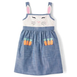 Gymboree,Girls,and Toddler Embroidered Sleeveless Skirtall Jumpers,Chambray Bunny,4T
