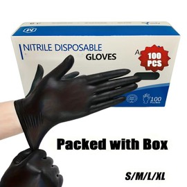 100/200PCS Black Nitrile Gloves - Powder-Free, Latex-Free, Disposable, Ideal for Home Kitchen Cleaning Rubber Smooth Hand doctor  gloves Disposable Black Food Grade Gloves:_100 pcs_S