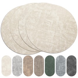 Round Placemats Set of 4, Reversible Faux Leather Heat Resistant Table Mats, 100% Waterproof Oilproof Wipeable Table Protective Placemats for Vinyl, Washable for Indoor & Outdoor Use (4, Beige)