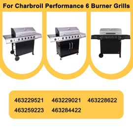 Hipoilk Grill Replacement Parts for Charbroil Performance 6 Burner 463229521 463229021 463228622, Cast Iron Grill Grates, G325-0002-W1 Heat Plates, G327-2100-W1 Burners, Igniters, Crossover Tube