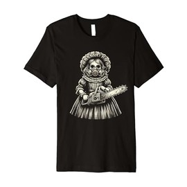 Creepy Girl Wearing Gas Mask Holding a Chainsaw Horror Fan Premium T-Shirt