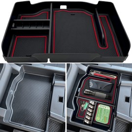 JOJOMARK Center Console Organizer fits for Dodge RAM 2024 2023 2022 2021 2020 2019 1500 2500 3500 Accessories Interior Storage Box Armrest Storage Tray (Red)