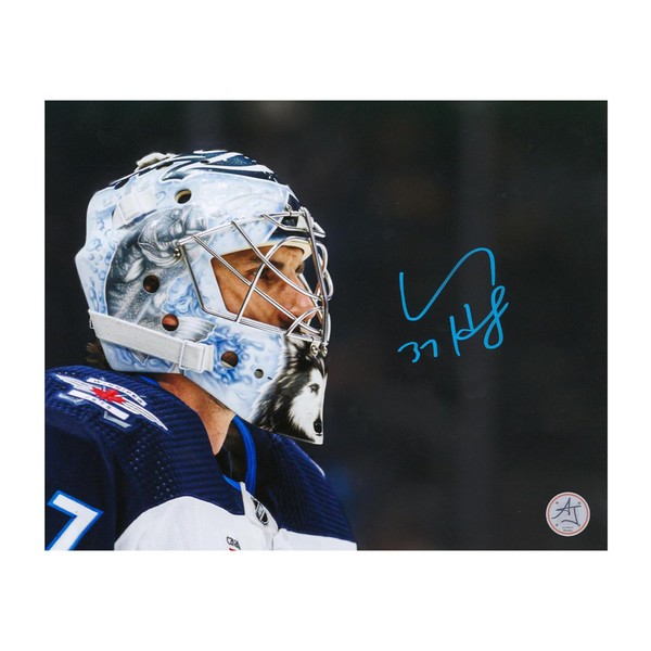 Connor Hellebuyck Signed Winnipeg Hockey Goalie Mask Profile 8x10 Photo
