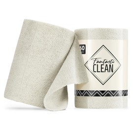 Fantasticlean Microfiber Cleaning Cloth Roll -60 Pack, Tear Away Paperless Towels, 8" x 8", Reusable Washable Rags, for Home Kitchen, Pet, Office, Indoor Outdoor, Compact and Portable (Off-White)