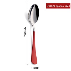 Onlycooker Red Dinne spoons Set 24 Piece,Red Handle Silverware Spoon 18/0 Stainless Steel Flatware Bulk Spoon,7.3-inch Dessert Spoons Sets Table Spoon Set of 24,Mirror Finished Dishwasher Safe