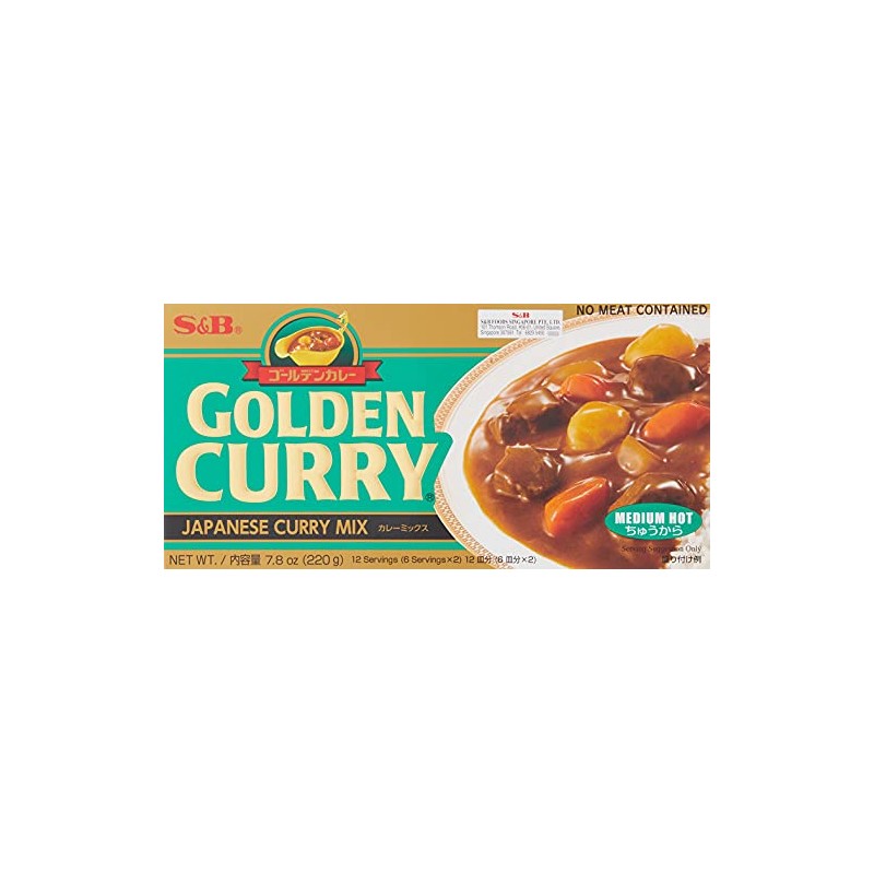 S&B Golden Curry Sauce Mix, Medium Hot, 7.8 Ounce