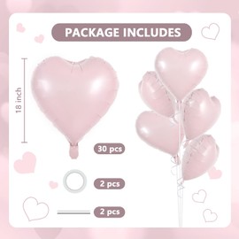 TONIFUL 30Pcs 18 Inch Baby Pink Heart Balloons Pastel Pink Heart Shape Foil Mylar Balloons Decoration for Birthday Valentine's Day Wedding Bridal Shower Anniversary Engagement Party Supplies