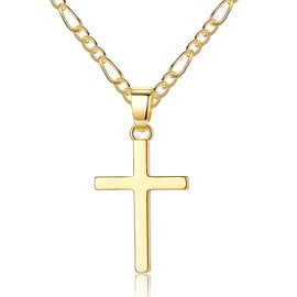 ITESSY Cross Necklace for Men Women, Silver & Gold Cross Pendant Necklace | 14K Gold Plated Figaro Link Chain Necklaces Gifts for Christian Birthday Christma Thanksgiving Day