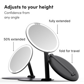 Fancii Abigail Rechargeable Travel Makeup Mirror with LED Light, 8" Foldable Stand, 3 Color Lighting Travel Mirror. Dimmable & Lightweight Portable Vanity Mirror, Beauty Travel Essential (Black)