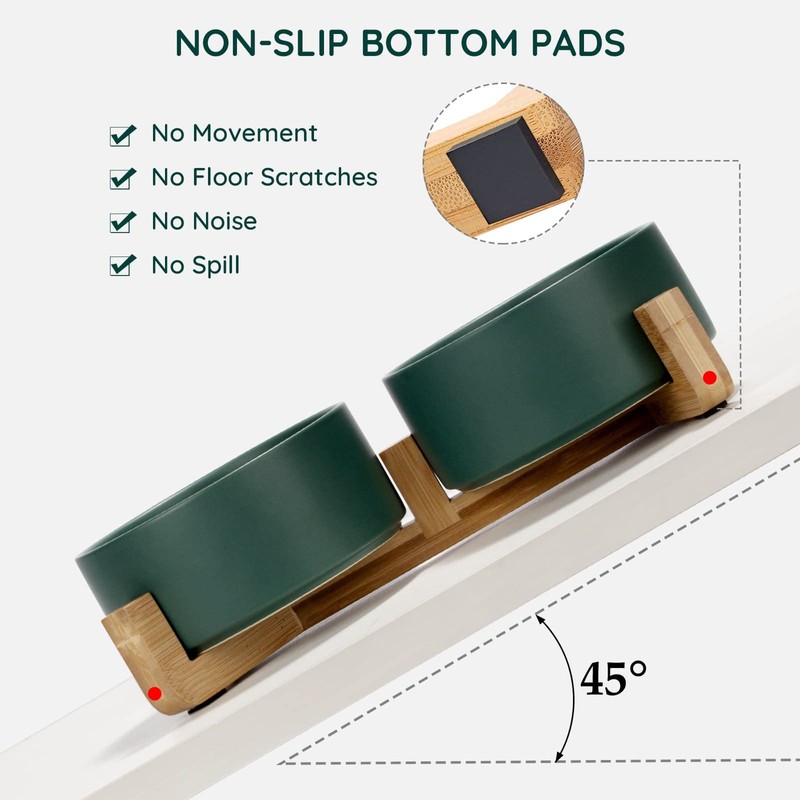 SPUNKYJUNKY Ceramic Dog and Cat Bowl Set with Wooden Stand,